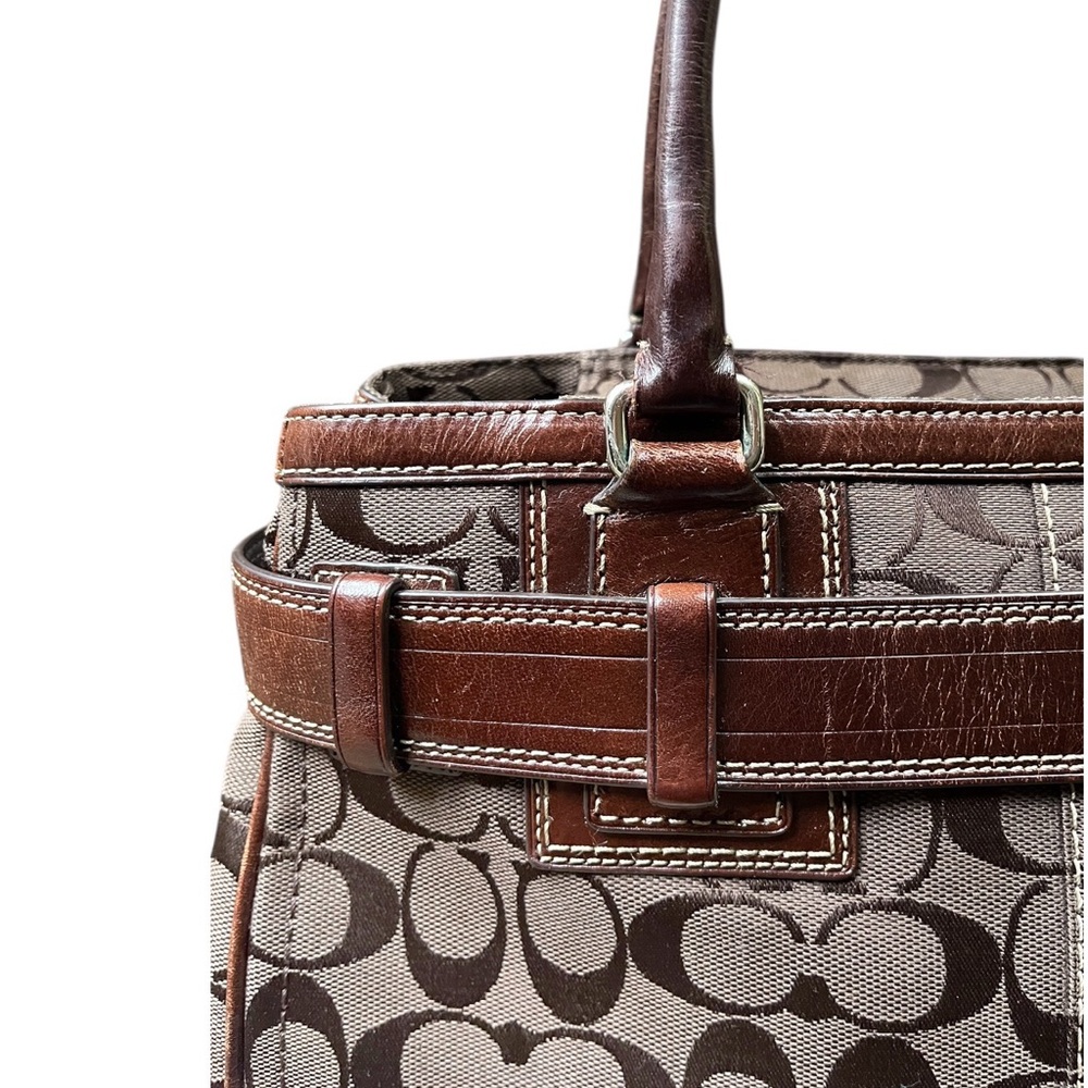 Coach Brown Signature Canvas Satchel with Leather Trim - Picture 6 of 15